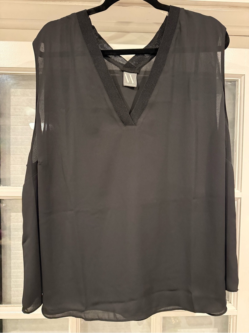 W by Worth Black V-Neck Sleeveless Sheer Blouse